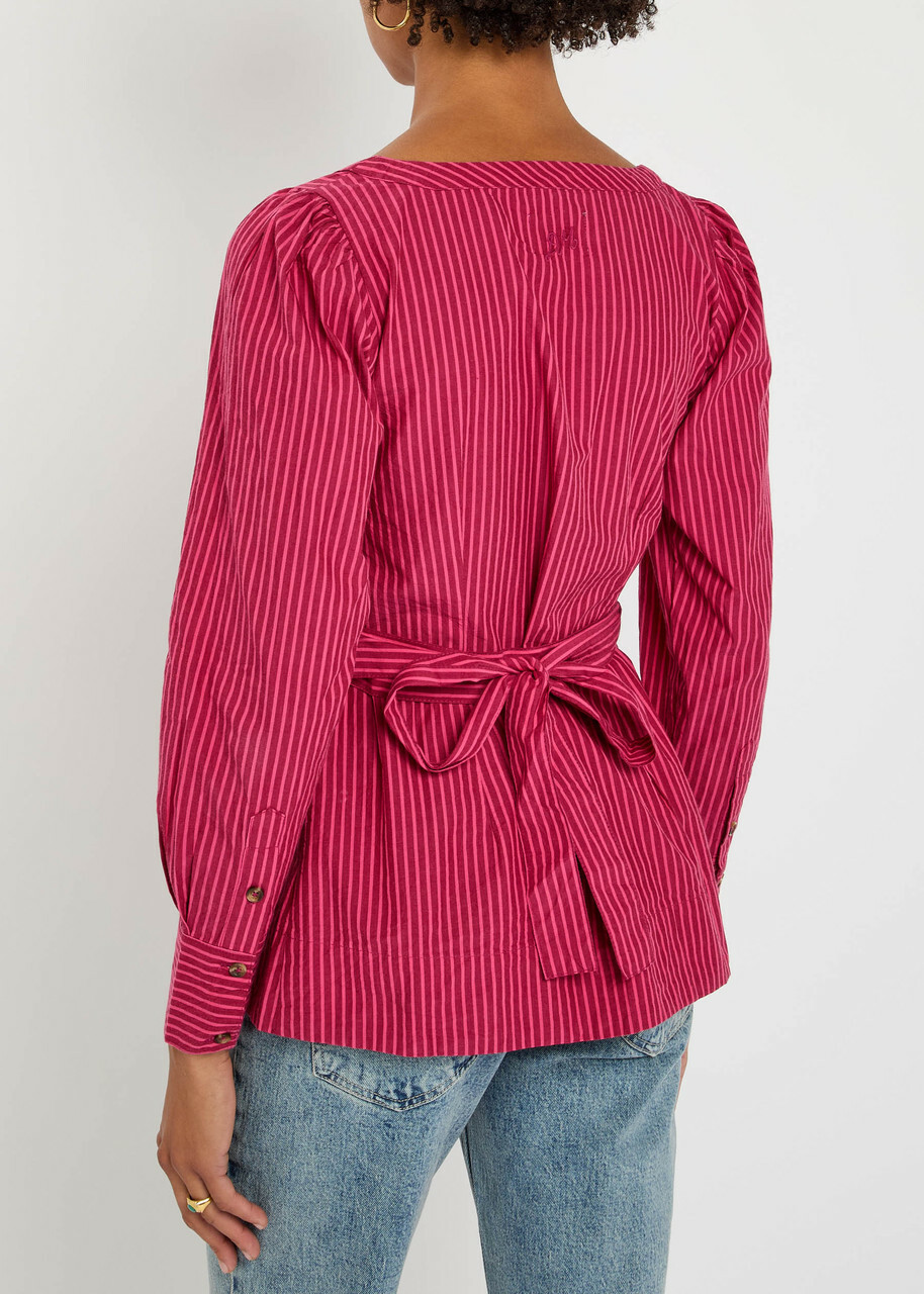 Damson Madder Clare Striped Cotton Blouse Red