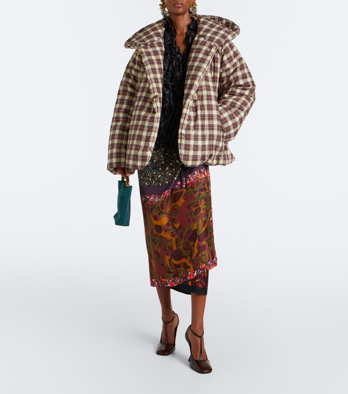 Dries Van Noten Gingham hooded cotton puffer jacket
