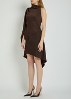 Aaron Esh Cape-effect Asymmetric Satin Mini Dress Brown