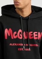 Alexander Mcqueen Logo Hooded Cotton Sweatshirt Black