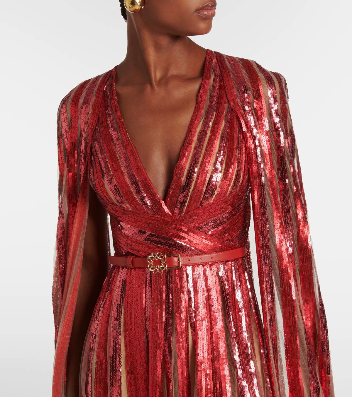 Elie Saab Caped sequined tulle gown