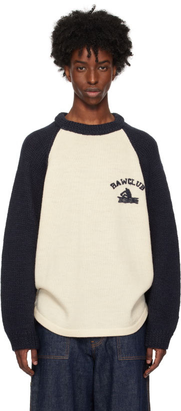 Photo: RICE NINE TEN Navy & Beige Hand Knitted Raglan Sweater