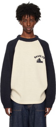 RICE NINE TEN Navy & Beige Hand Knitted Raglan Sweater