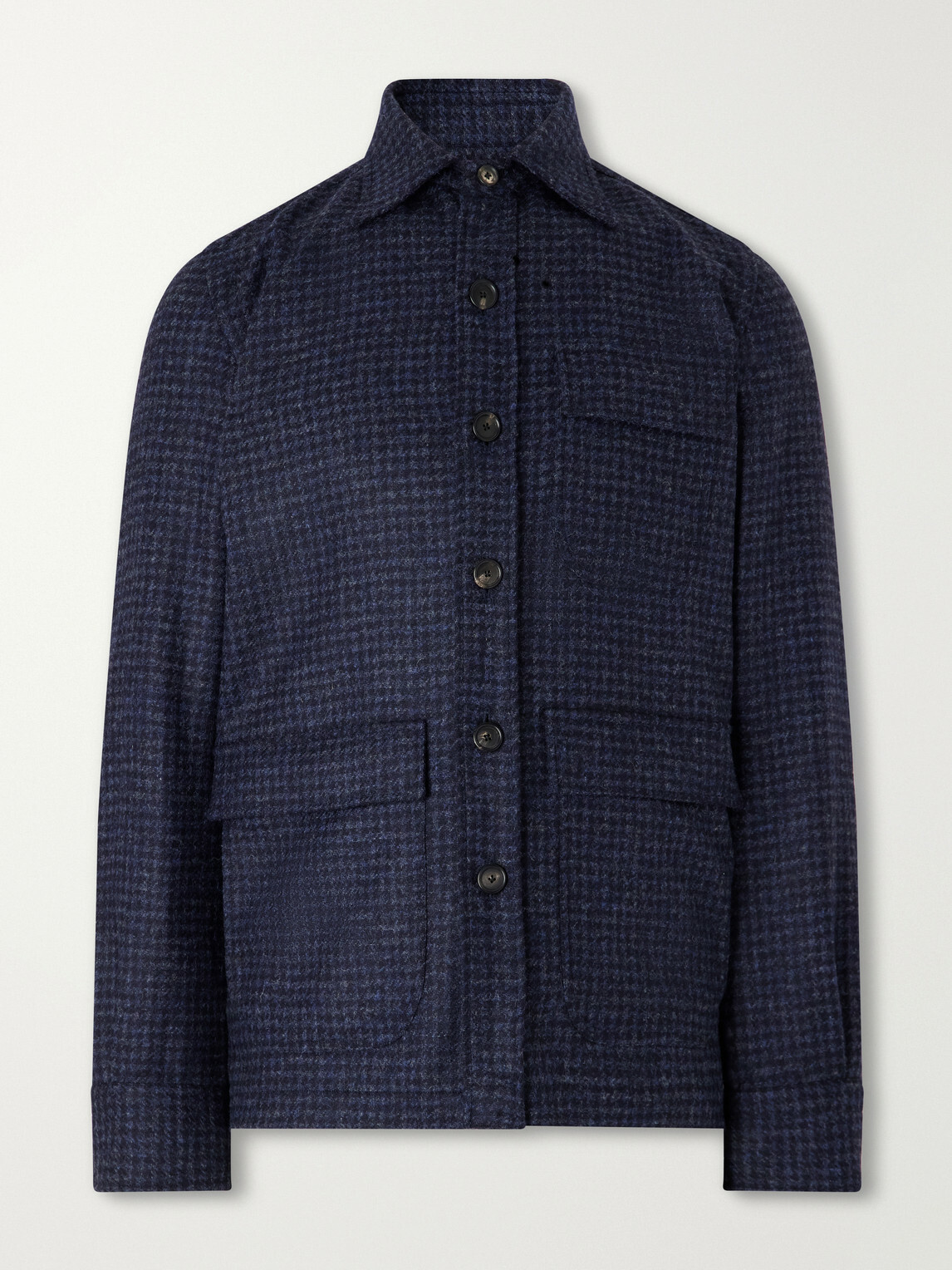 De Petrillo - Houndstooth Virgin Wool Overshirt - Blue