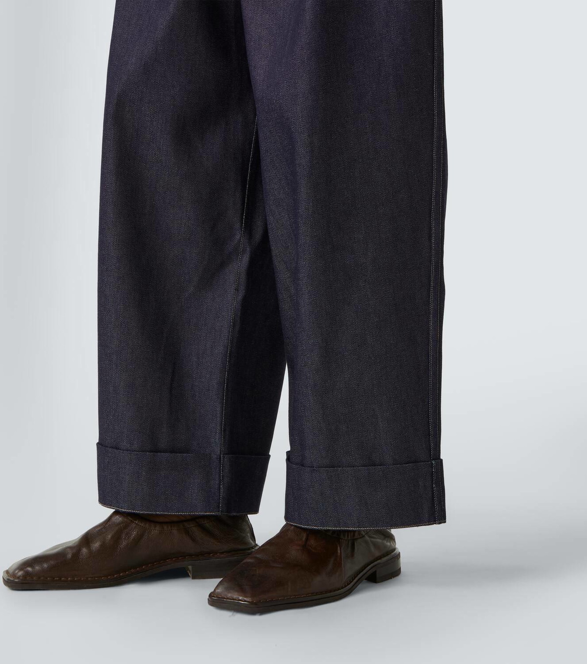 King & Tuckfield Roll Cuff high-rise denim wide-leg pants