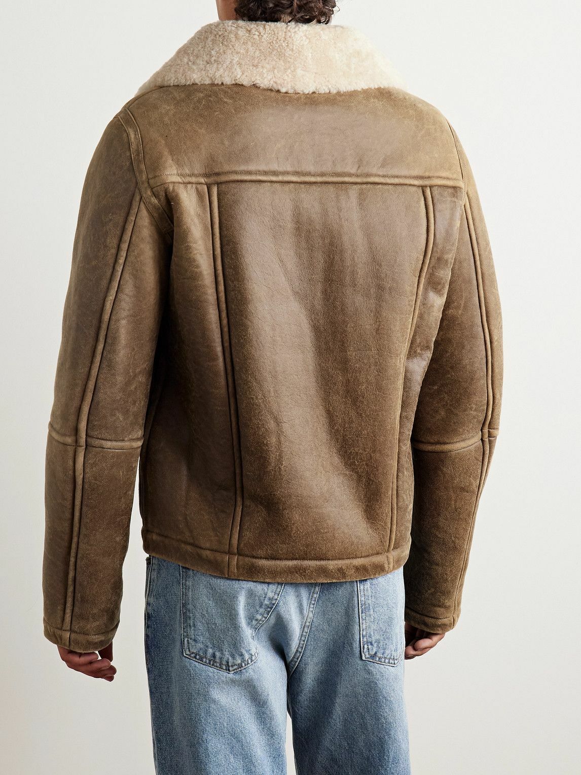 Yves Salomon - Shearling-Lined Leather Aviator Jacket - Brown