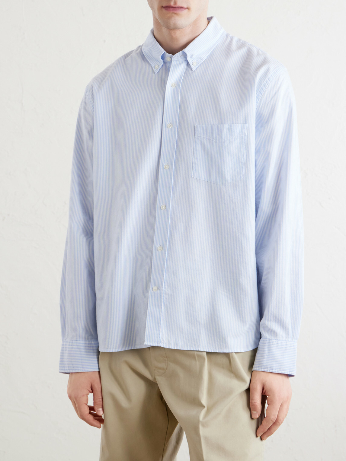Officine Générale - Striped Cotton Oxford Shirt - Blue