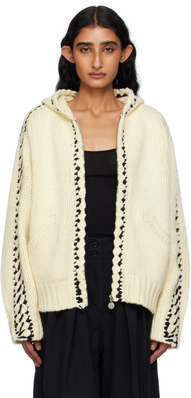 Photo: OPEN YY Beige Stitch Zip Up Knit Hoodie