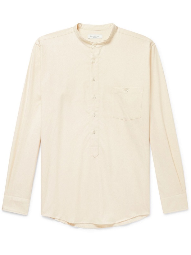 Photo: Richard James - Grandad-Collar Cotton-Flannel Half-Placket Shirt - Neutrals