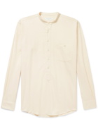 Richard James - Grandad-Collar Cotton-Flannel Half-Placket Shirt - Neutrals