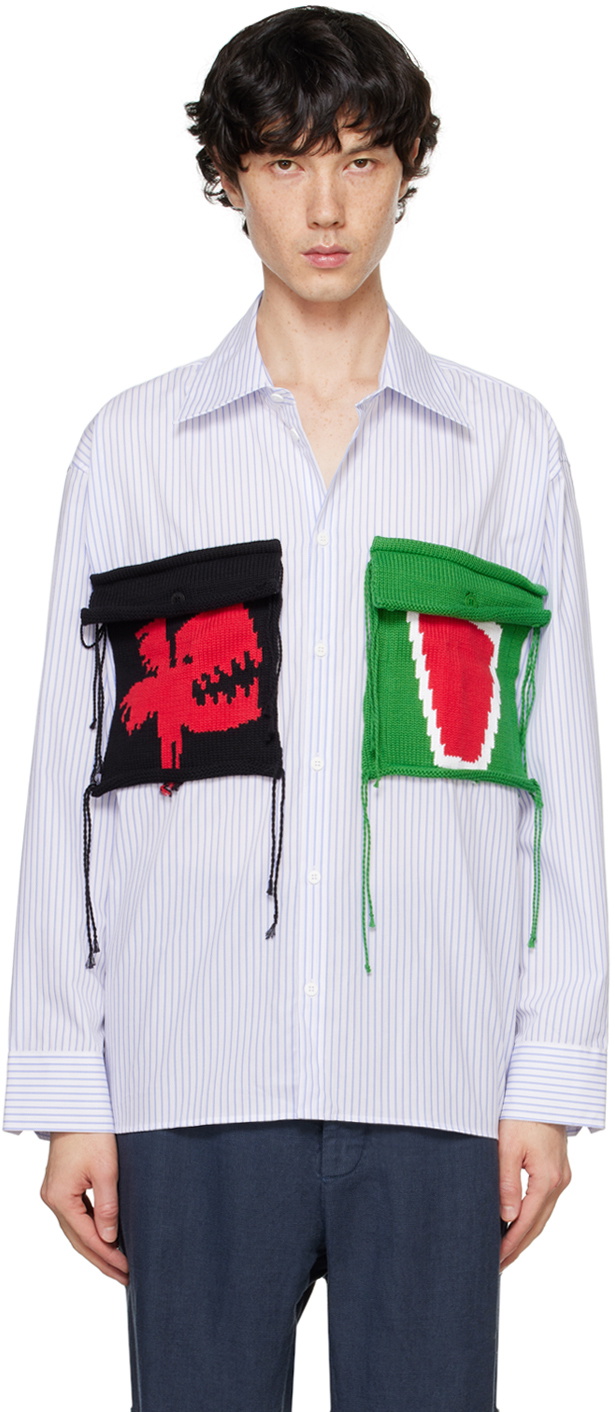 Charles Jeffrey LOVERBOY White & Blue Stripe Oversized Shirt