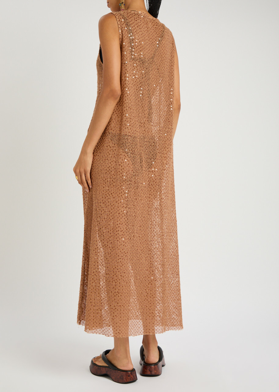 Bec & Bridge Margo Sequin-embellished Open-knit Maxi Dress Camel BEC + BRIDGE Bec & Bridge Margo Sequin-embellished Open-knit Maxi Dress Camel BEC + BRIDGE