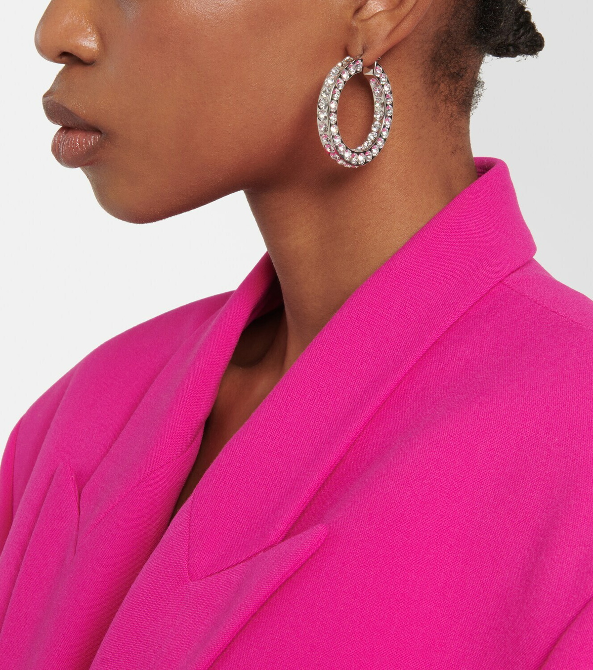 Rih Small Embellished Hoop Earrings in Silver - Amina Muaddi