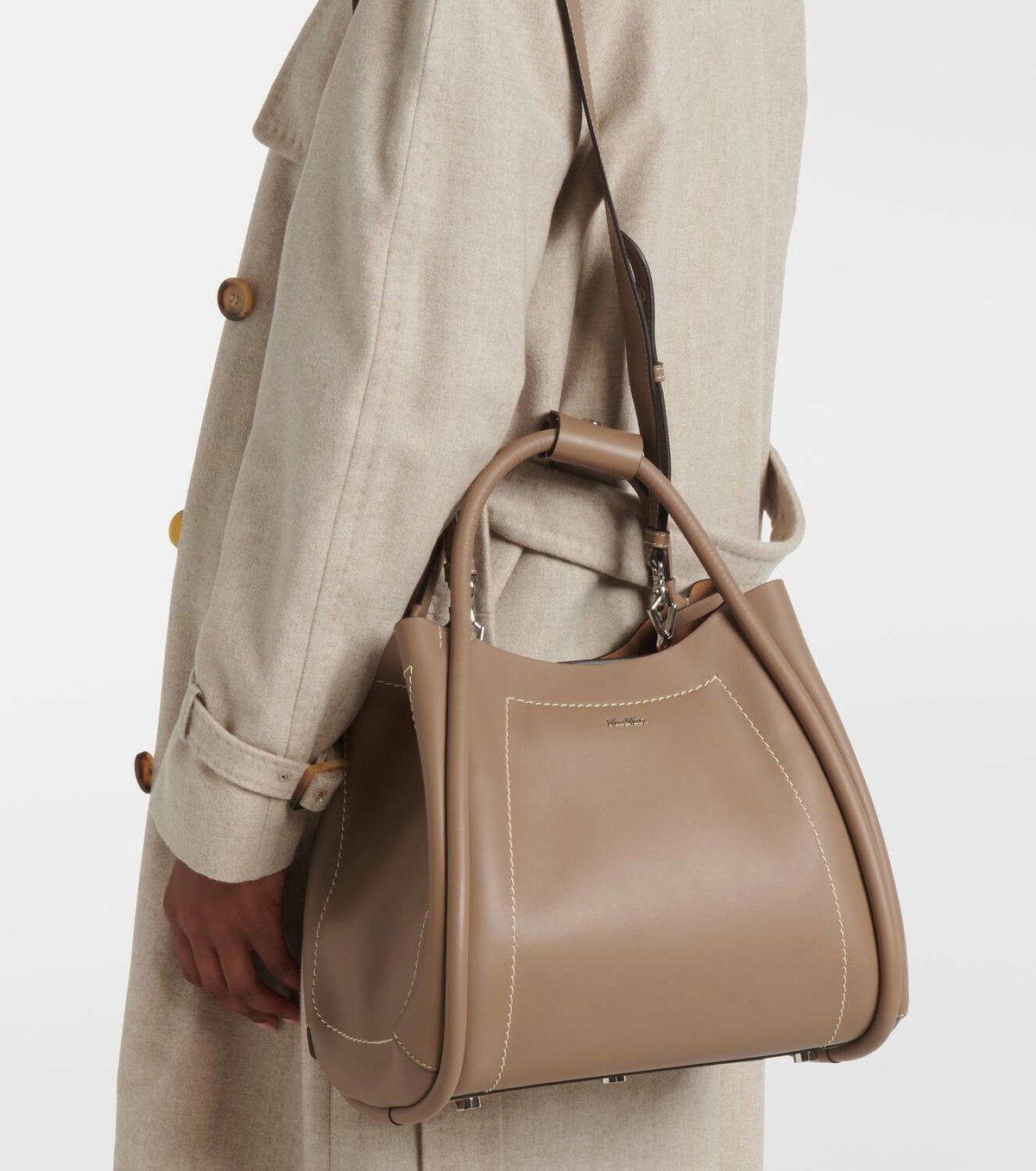 25SS new/Max Mara マリンミニレザートートバッグ Bag Beige Marine Small raffia tote bag in beige - Max Mara | Mytheresa