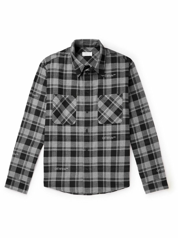 Photo: Off-White - Logo-Embroidered Checked Cotton-Flannel Shirt - Black
