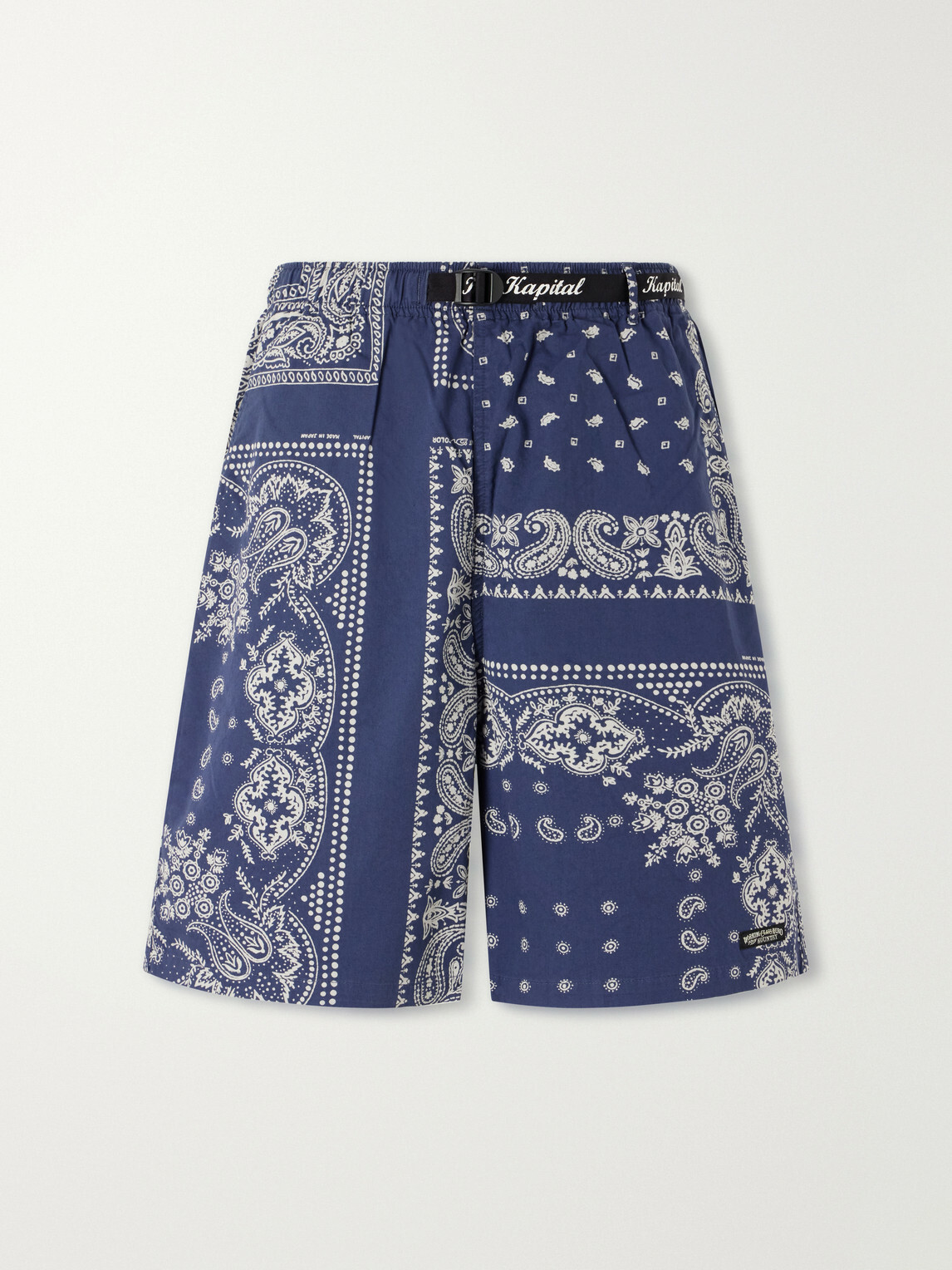 KAPITAL - Easy Straight-Leg Belted Bandana-Print Cotton Shorts - Blue