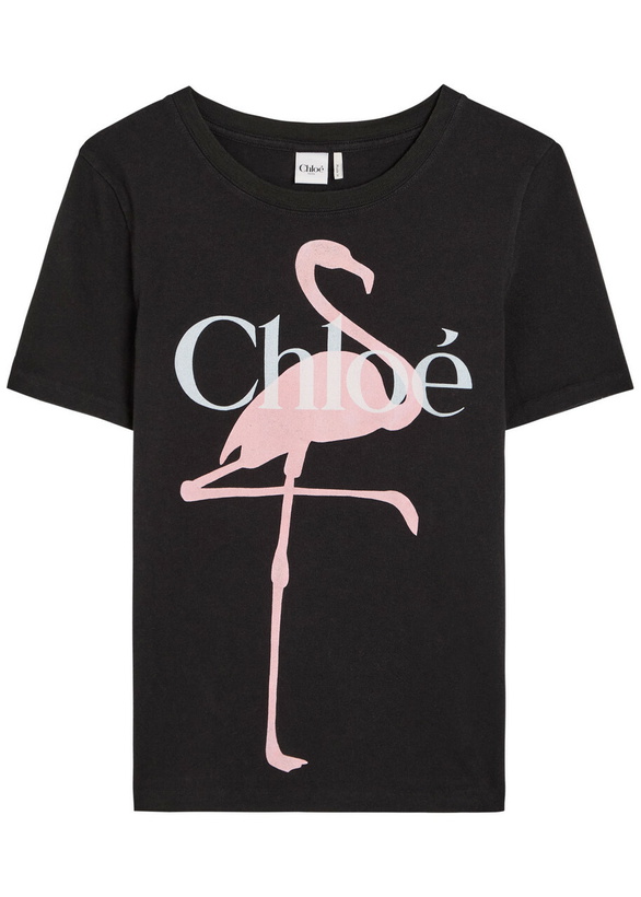 Photo: Chloe Flamingo Printed Cotton T-shirt Black