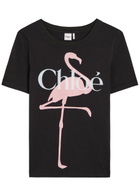 Chloe Flamingo Printed Cotton T-shirt Black