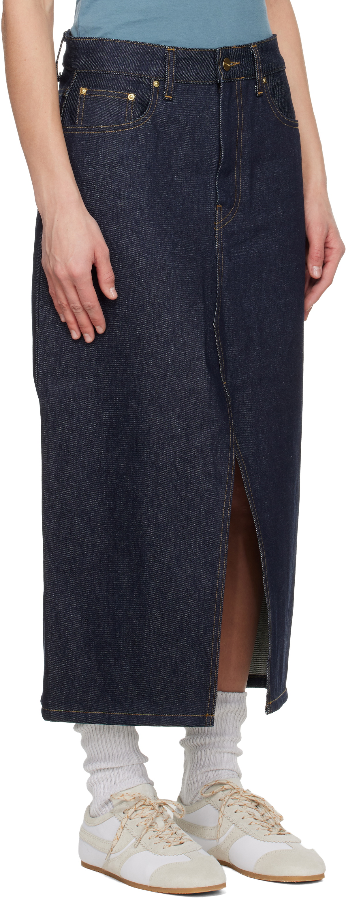 Carhartt Work In Progress Blue Brandon Denim Midi Skirt