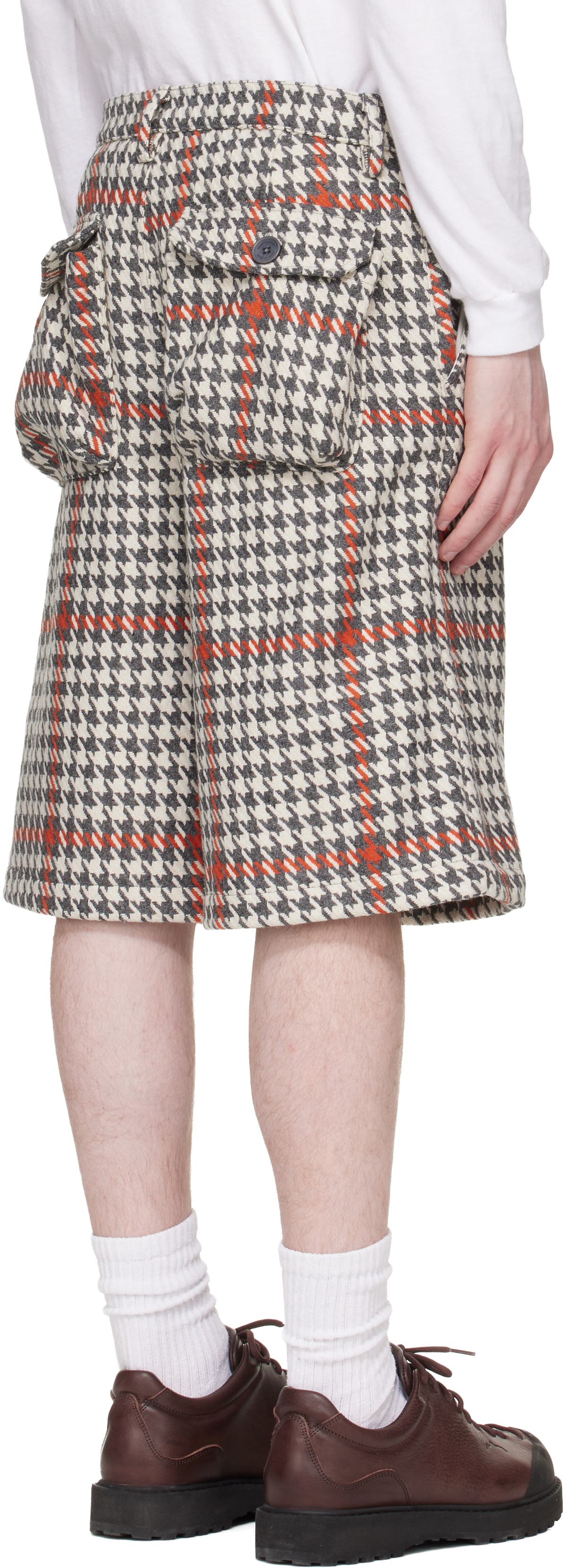 Reese Cooper White & Gray Wool Houndstooth Patch Pocket Shorts