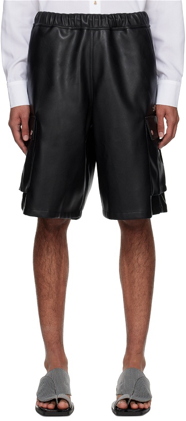 Photo: GmbH Black Bermuda Faux-Leather Shorts