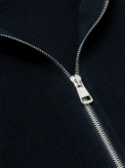 Moncler - Logo-Appliquéd Suede-Trimmed Cotton and Cashmere-Blend Zip-Up Cardigan - Blue