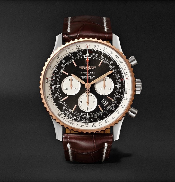 Photo: Breitling - Navitimer 1 Chronograph 46mm Steel, Red Gold and Crocodile Watch - Men - Black