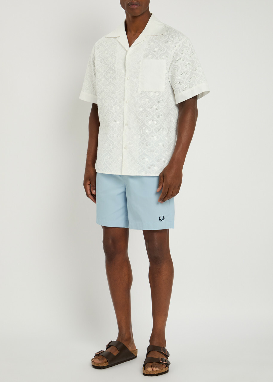 Fred Perry Logo-embroidered Shell Swim Shorts Light Blue