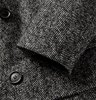 Dunhill - Double-Breasted Shearling-Trimmed Herringbone Wool-Blend Coat - Men - Black