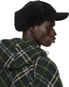 Burberry Black Shearling Trim Corduroy Trapper Cap