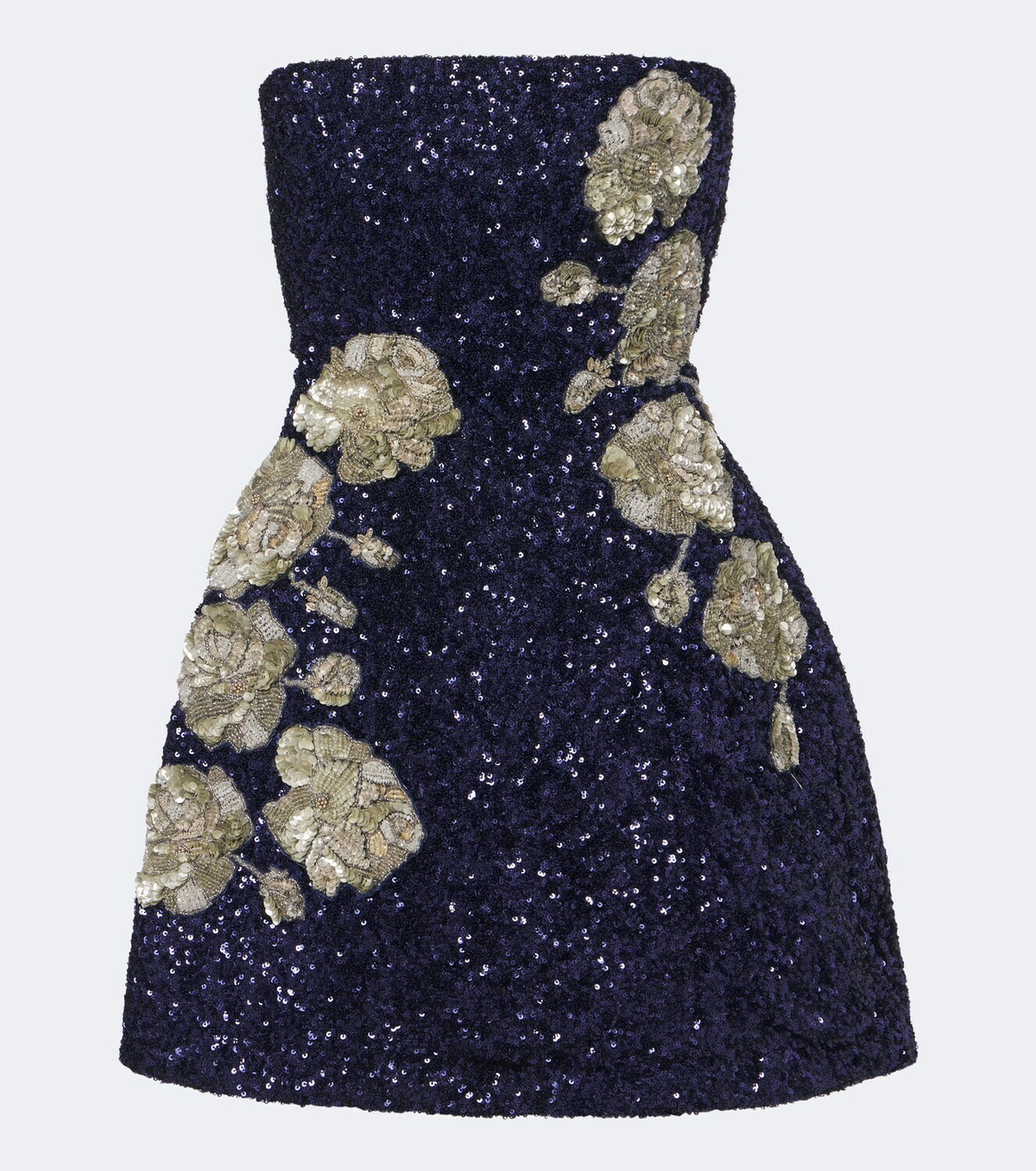 Là Fuori Midnight Rosette sequined silk corset dress