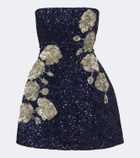 Là Fuori Midnight Rosette sequined silk corset dress