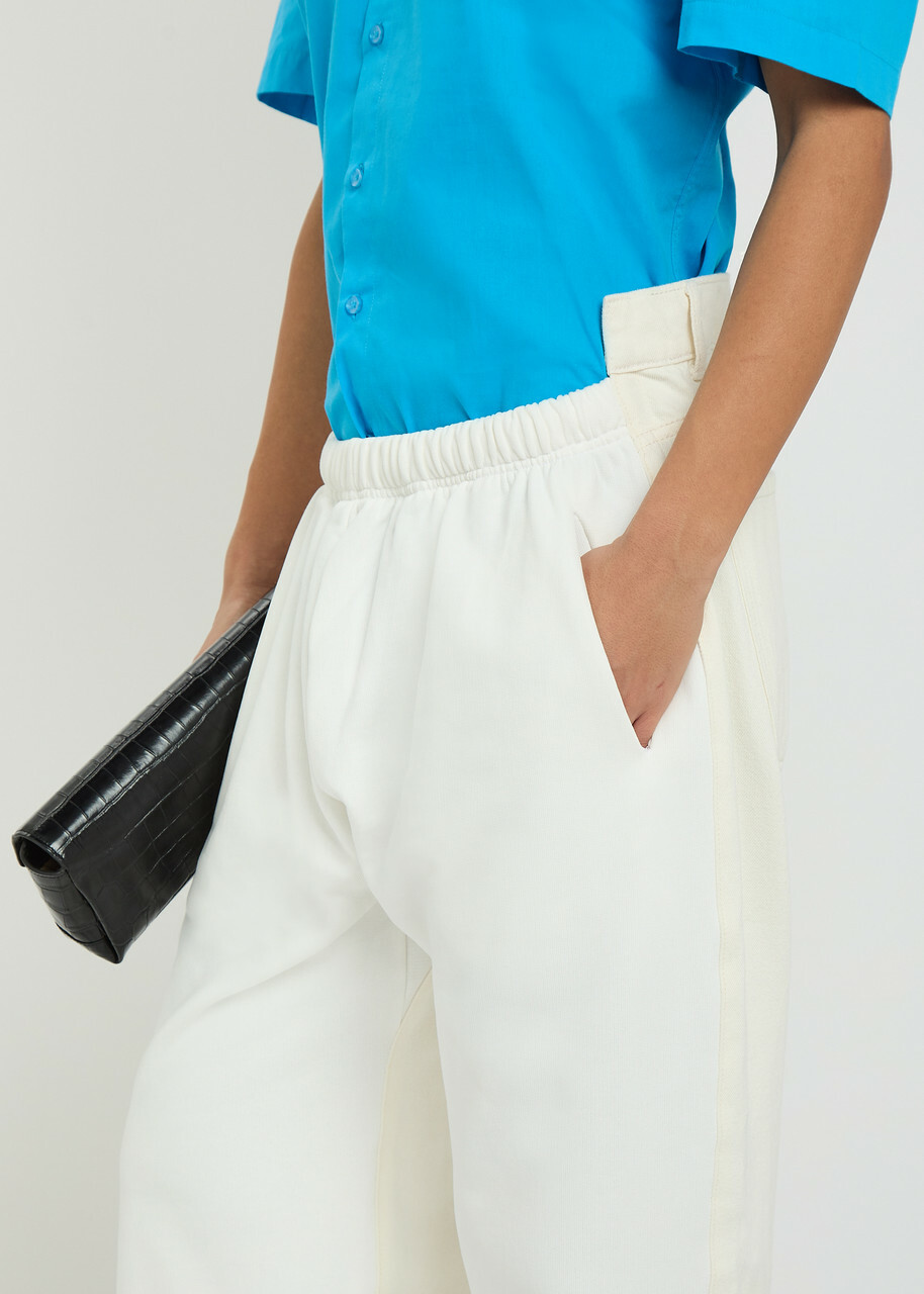Bettter Contrasting Denim and Cotton Straight-leg Trousers White