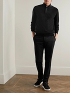 Zegna - Oasi Nubuck-Trimmed Cashmere Half-Zip Sweater - Black