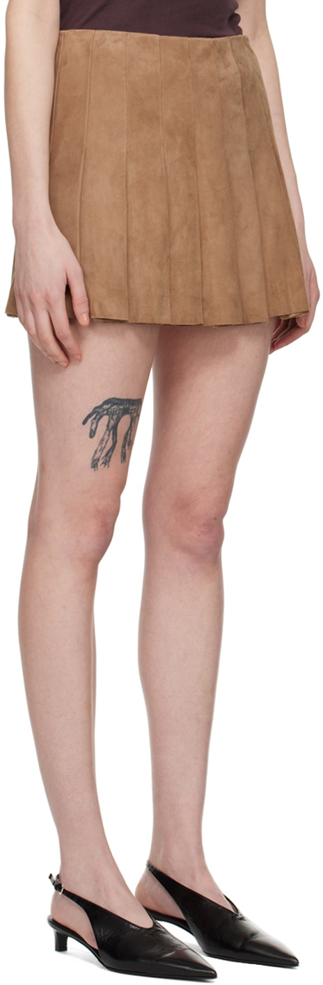 Stand Studio Tan Pleated Suede Miniskirt
