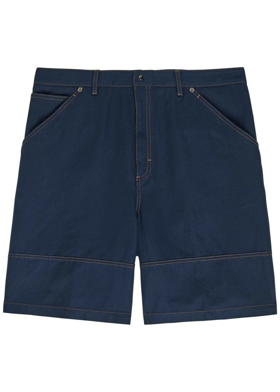 Moncler Wide-leg Cotton and Linen-blend Shorts Navy