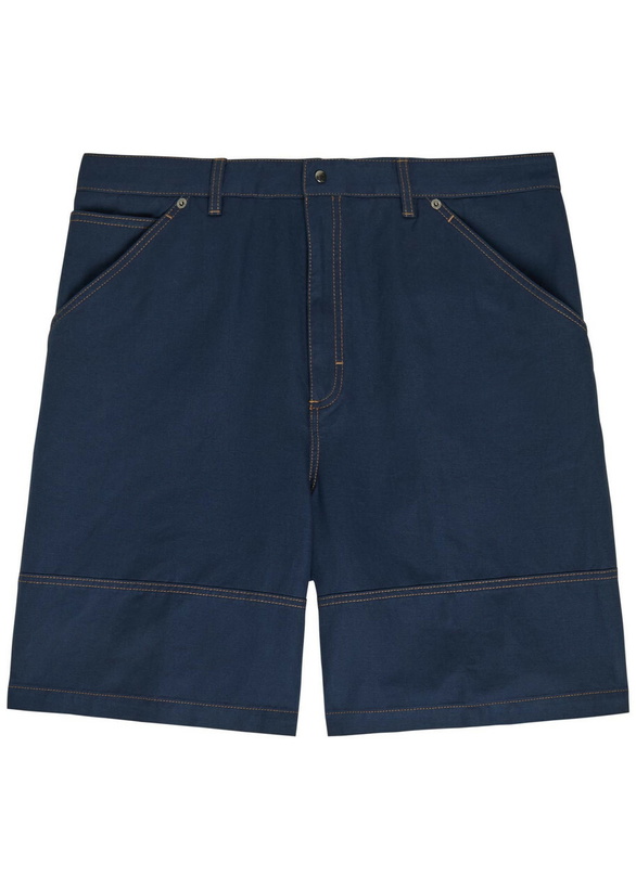 Photo: Moncler Wide-leg Cotton and Linen-blend Shorts Navy