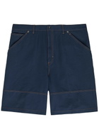 Moncler Wide-leg Cotton and Linen-blend Shorts Navy