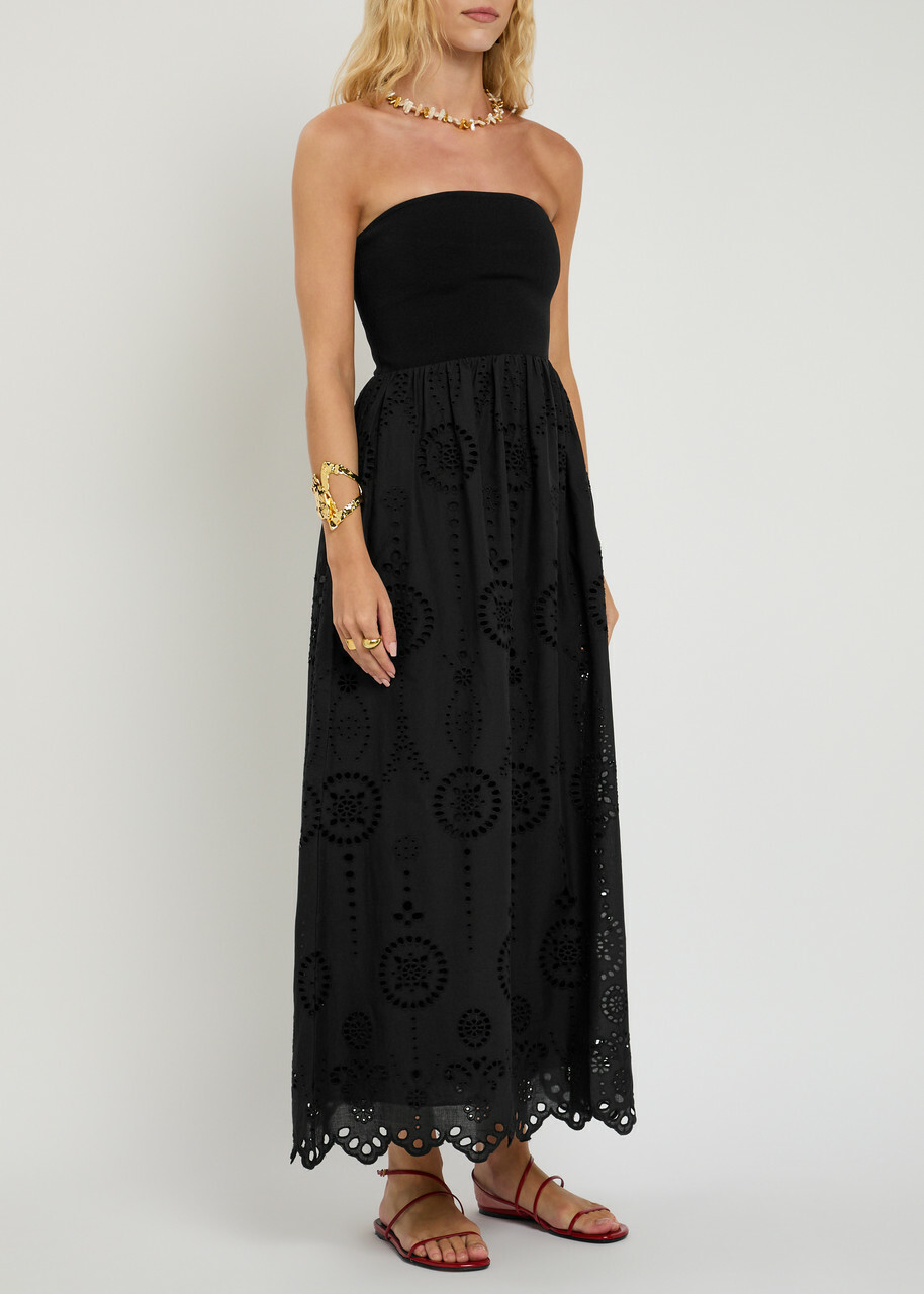 Matteau Strapless Broderie Anglais Cotton Midi Dress Black