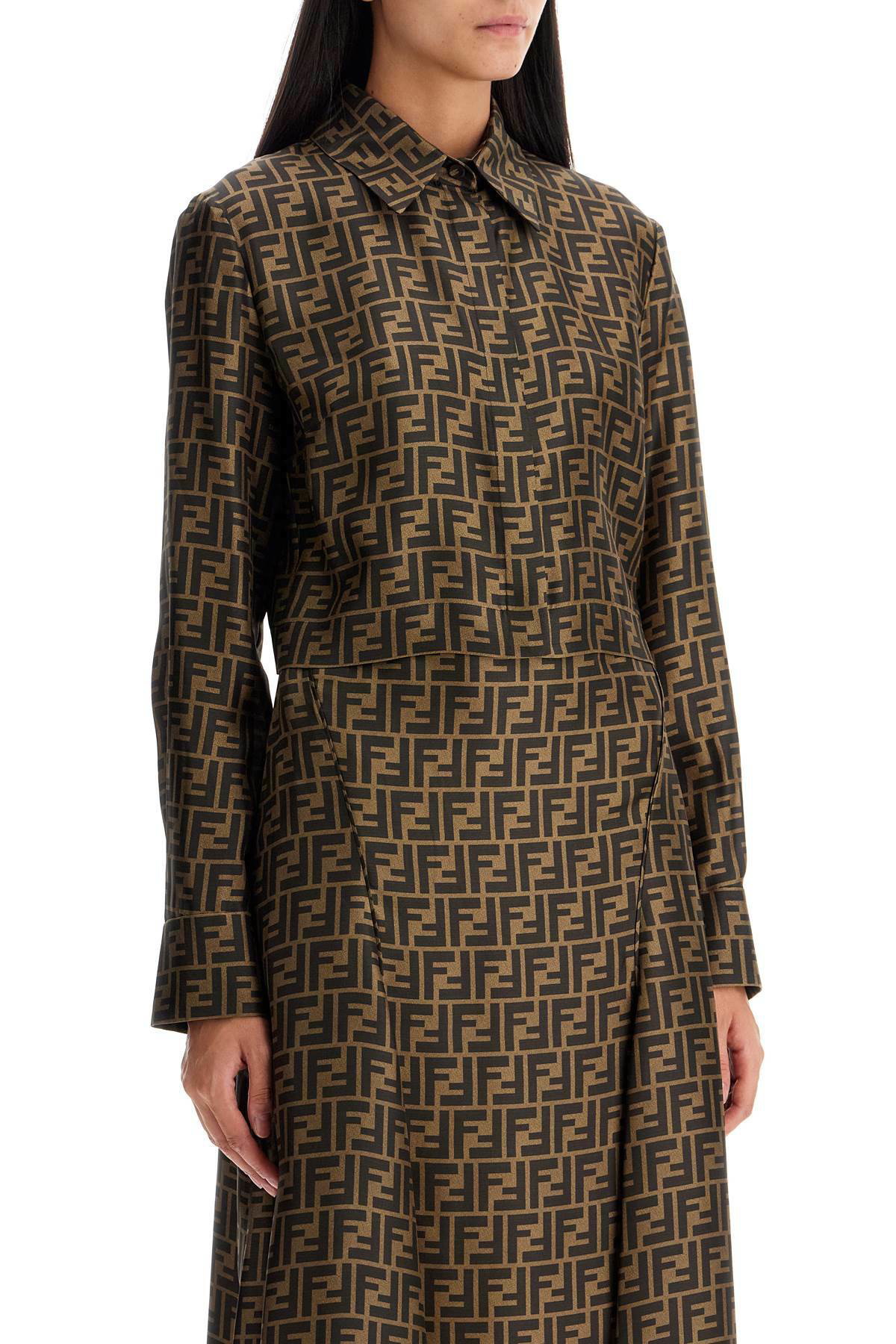トップス FENDI Brown Cropped Silk Shirts 38 FENDI silk cropped shirt in ff set Brown Fendi