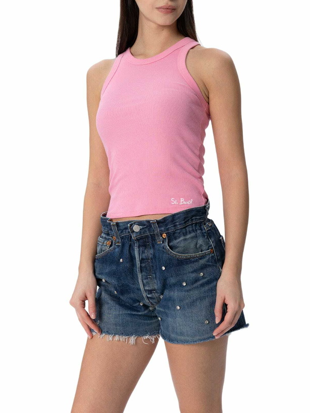 Photo: MC2 Saint Barth Woman Rib-knit Pink Cotton Tank Top