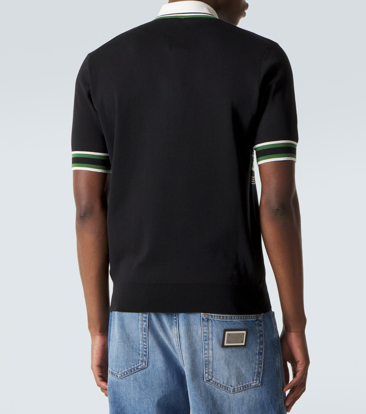 Dolce&Gabbana Embroidered striped silk and cotton polo shirt