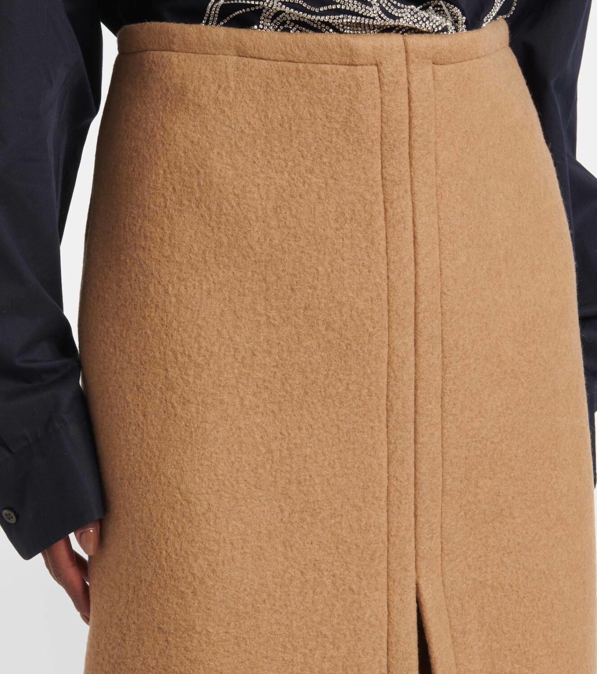Dries Van Noten Women 'Shelda' Black Midi Skirt With Maxi Beaded Embellishments In Wool Blend Woman
