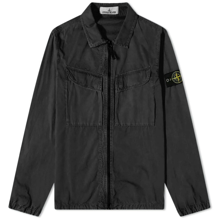 Photo: Stone Island Men's Brushed Cotton Canvas Zip Shirt Jacket in Black