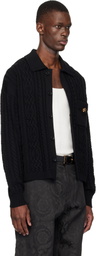Versace Black Mixed-Stitch Wool Knit Cardigan