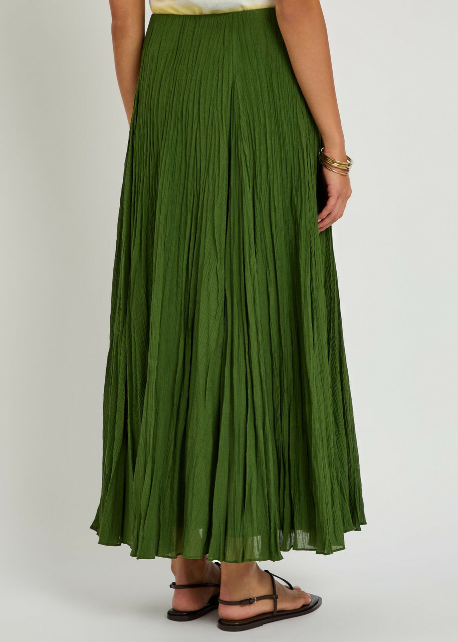 Vince Crinkled Plissé Cotton-blend Maxi Skirt Green