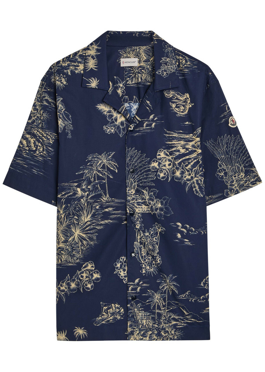 Moncler Printed Cotton-poplin Shirt Navy