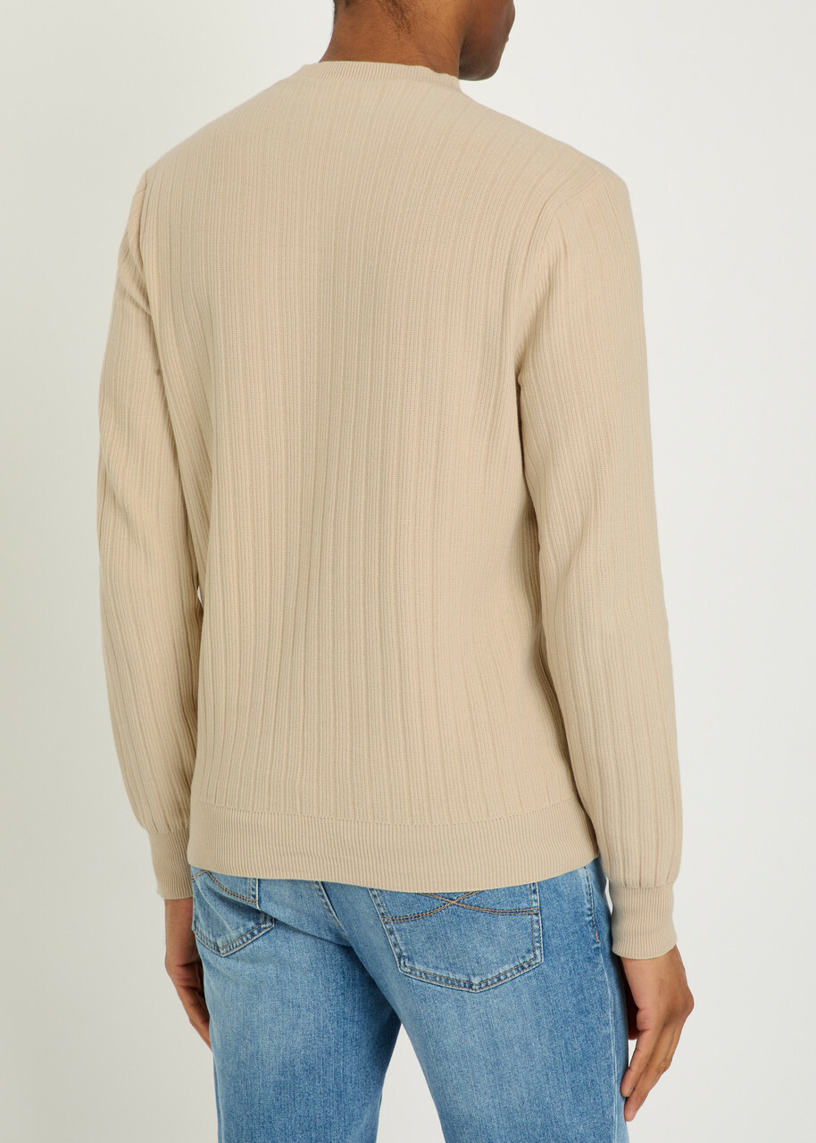 Lardini Ribbed Fine-knit Cotton Jumper Ecru