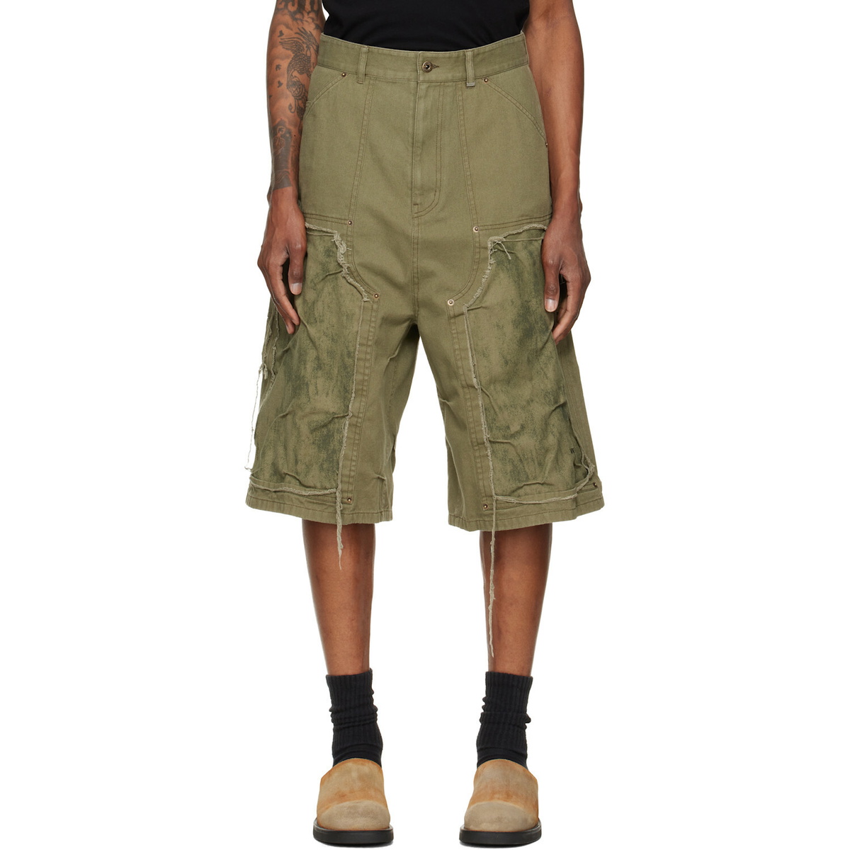 We11done Green Vintage Pinched Work Cargo Shorts