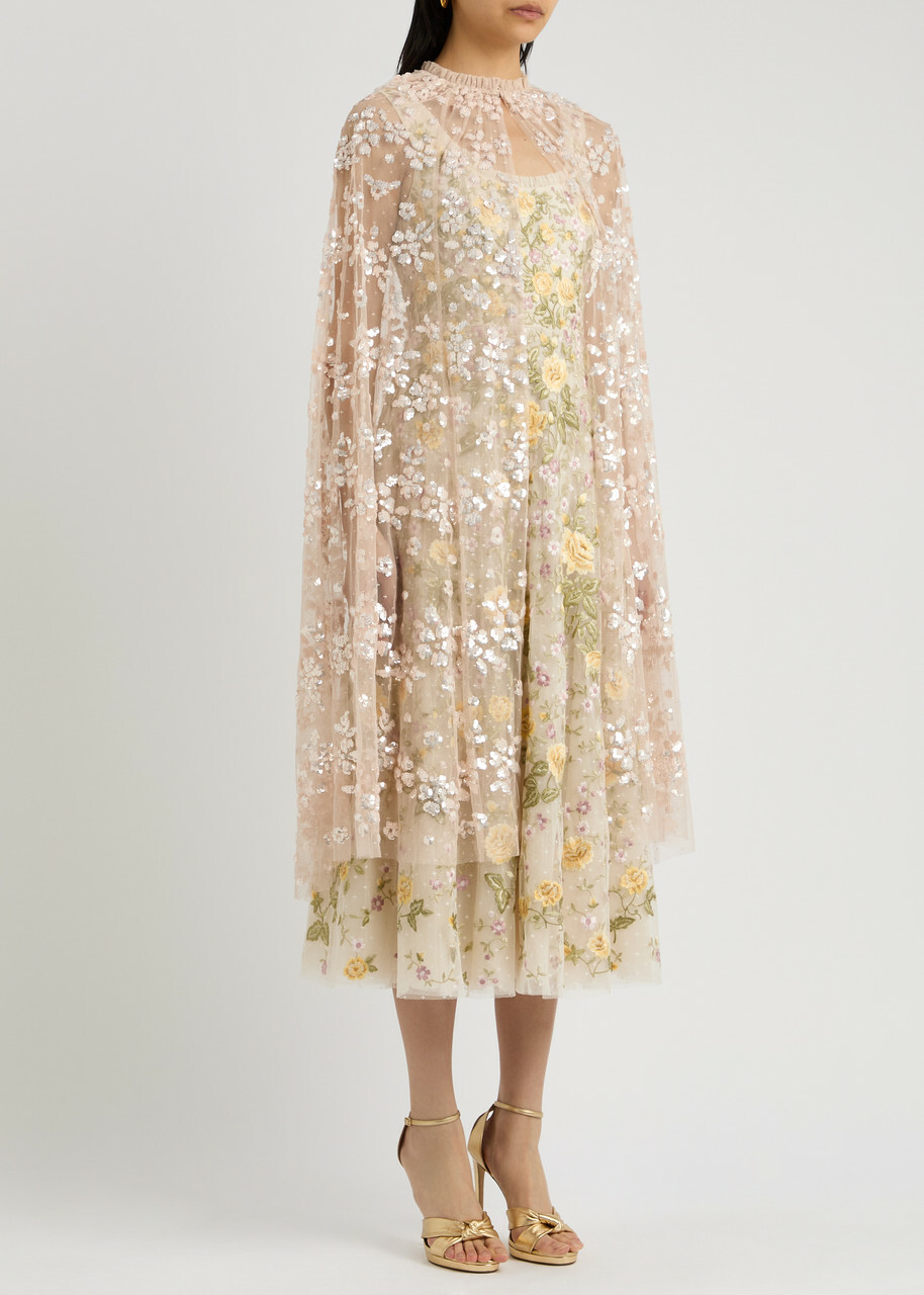 Needle & Thread Maeve Sequin-embellished Tulle Cape Light Pink
